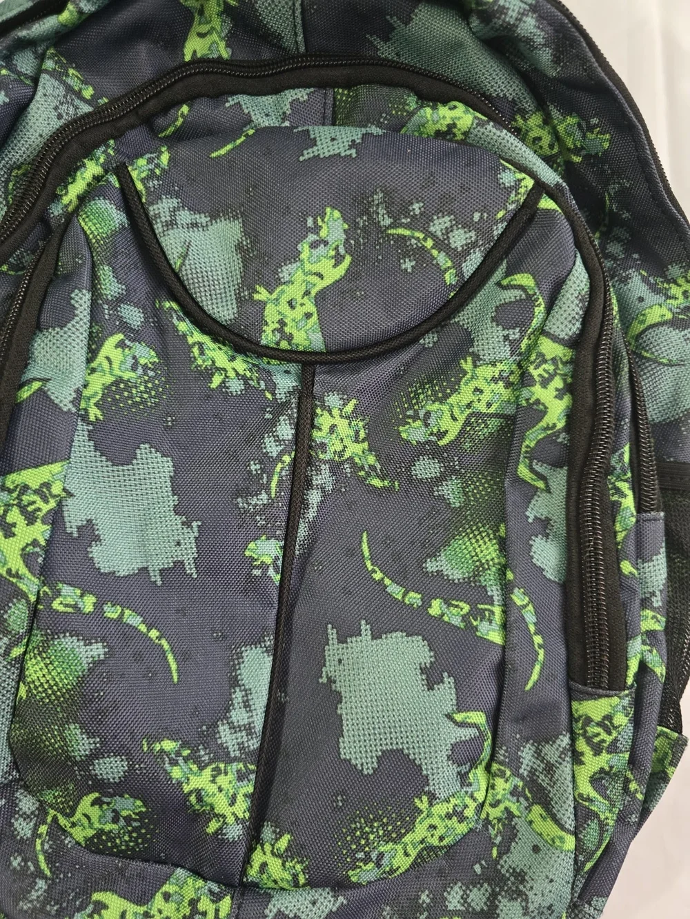 Dinosaur Print Kids Backpack Blue/Green Polyester Zip Padded w/ Outer Pockets